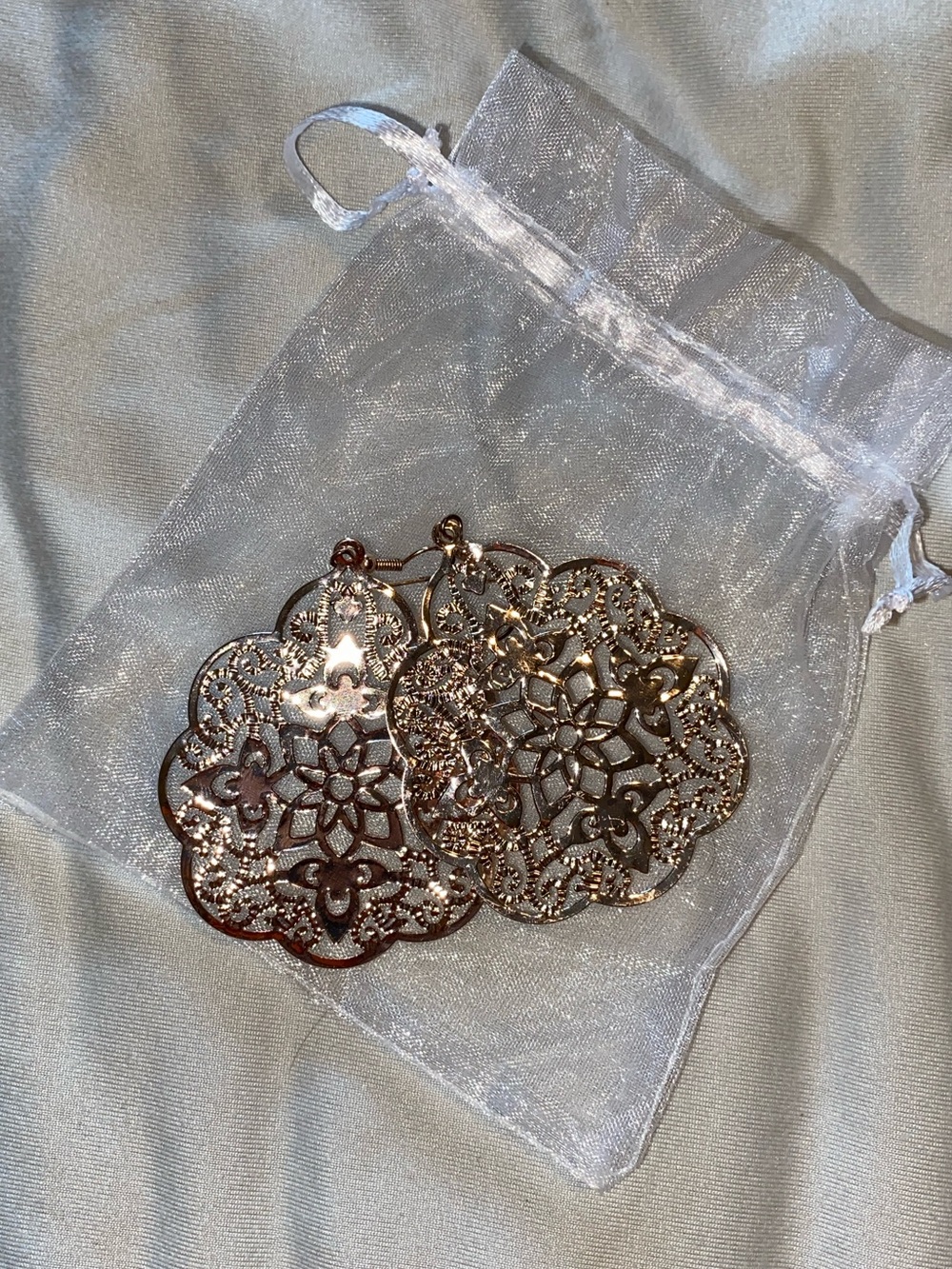 Gold Filigree Floral Drop Earrings - Women Jewelry